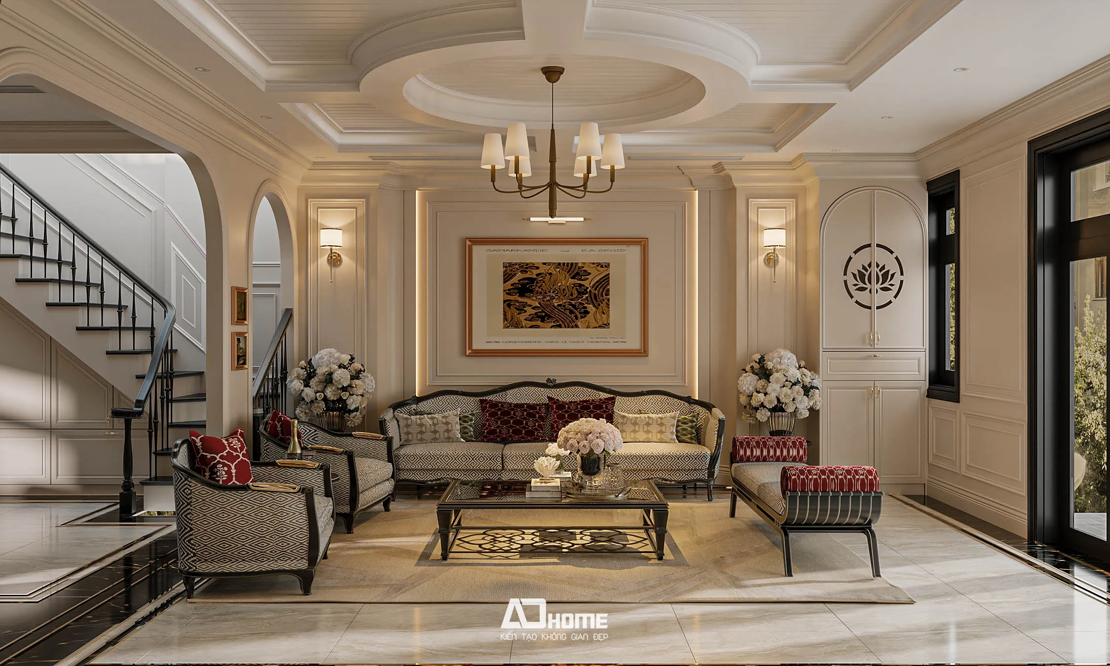 Nghệ thuật kết hợp ánh sáng tự nhiên và đèn chùm pha lê trong thiết kế nội thất tân cổ điển (neo classic)