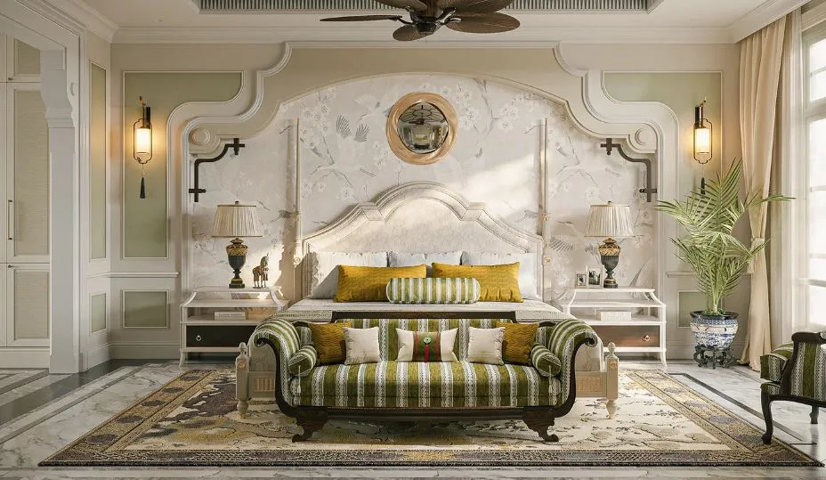 Họa tiết An Nam trái châu trong phong cách nội thất Indochine biệt thự