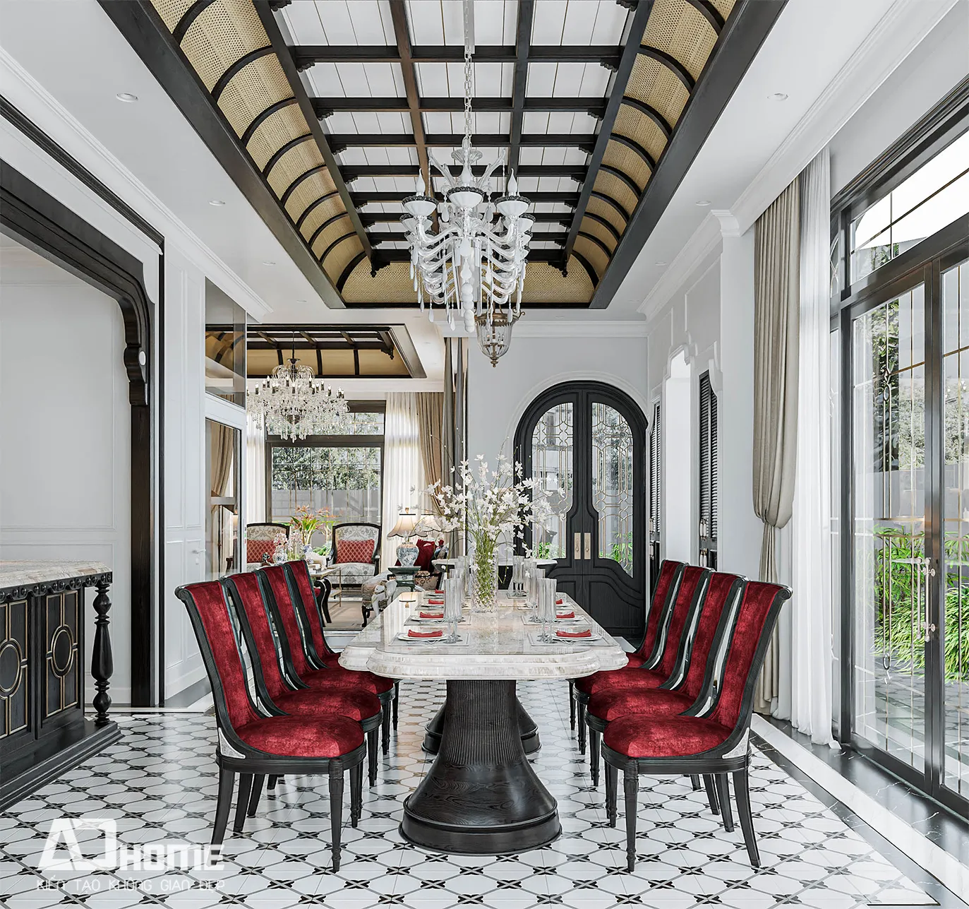 Họa tiết kỷ hà trong thiết kế nội thất indochine tạo sự cân bằng không gian