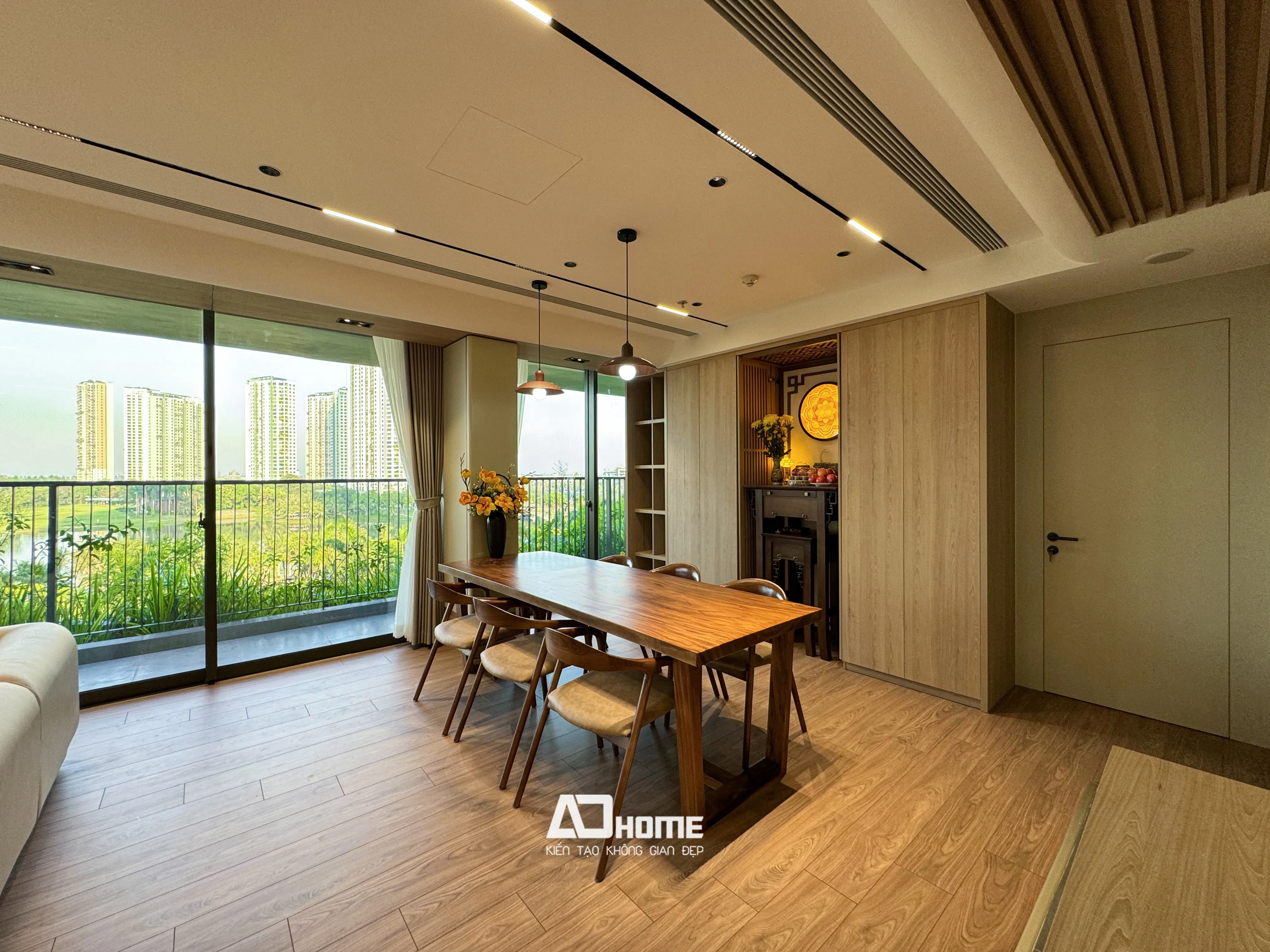 Thi công nội thất phòng bếp phong cách Japandi tối giản cho căn hộ đập thông 02