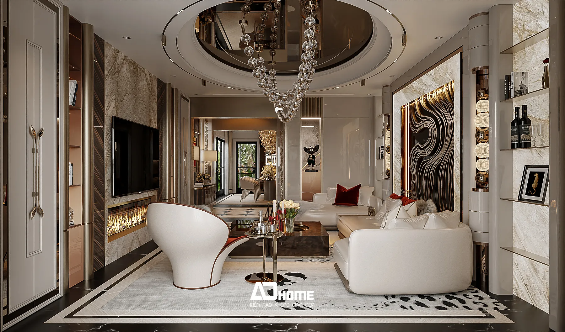 Mẫu nội thất biệt thẩt Luxury sử dụng vật liệu đá thạch anh