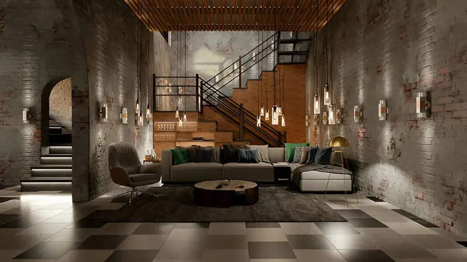 Thiết kế nội thất luxury phong cách Industrial luxury kết hợp bê tông và nội thất cao cấp