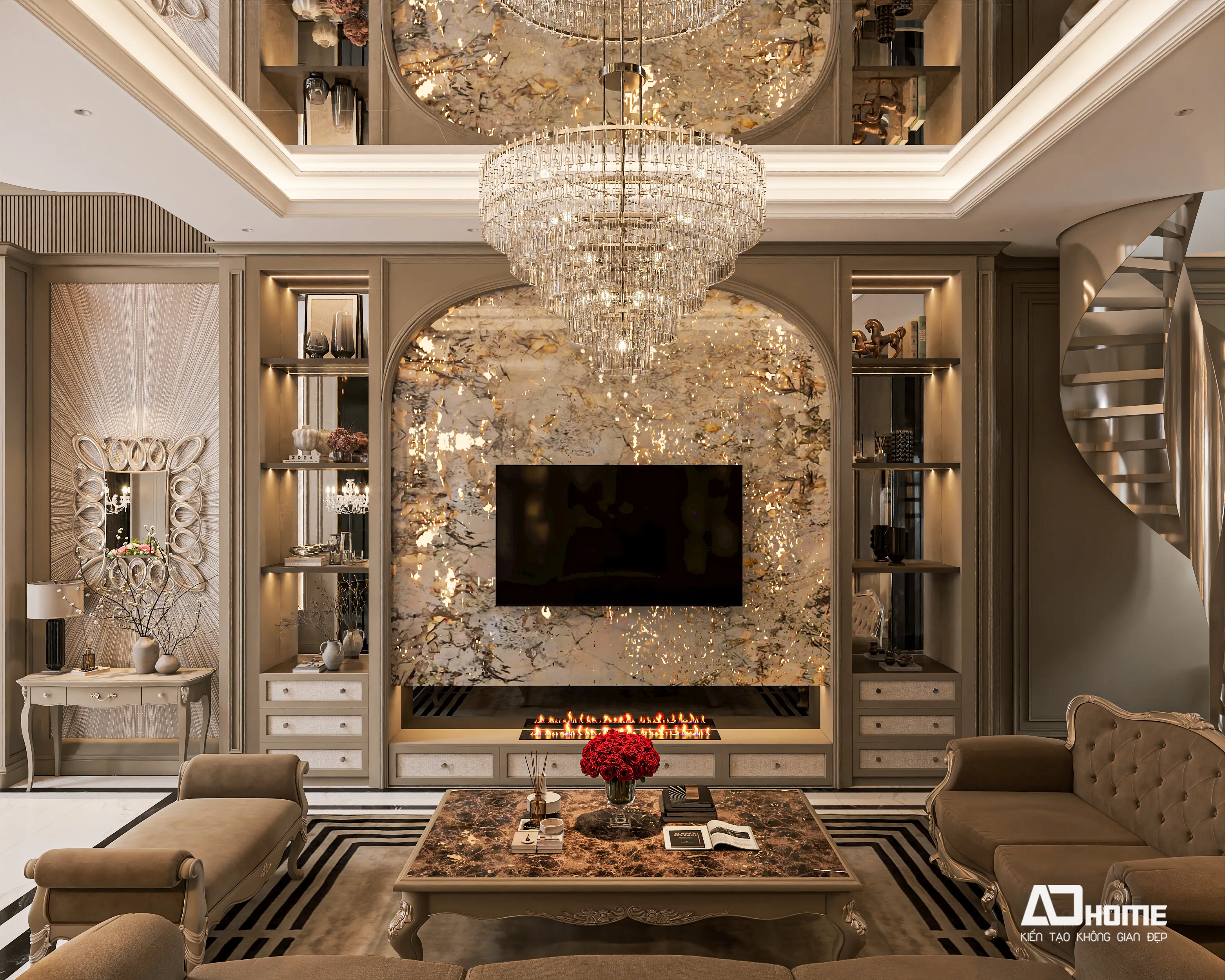 Thiết kế nội thất biệt thự luxury sang trọng Tân cổ điển tại Vinhomes Cổ Loa