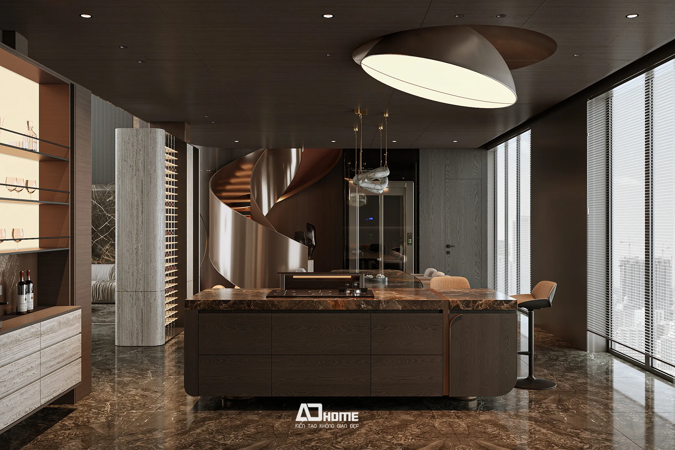 Nội thất biệt thự Vinhomes cao cấp với vật liệu gỗ An Cường và đá tự nhiên