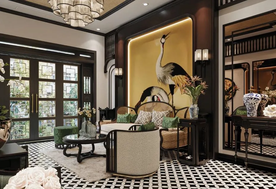 Nội thất nhà liền kề indochine tại Vinhomes Đan Phượng với không gian tinh tế và ấm cúng đậm chất đông dương