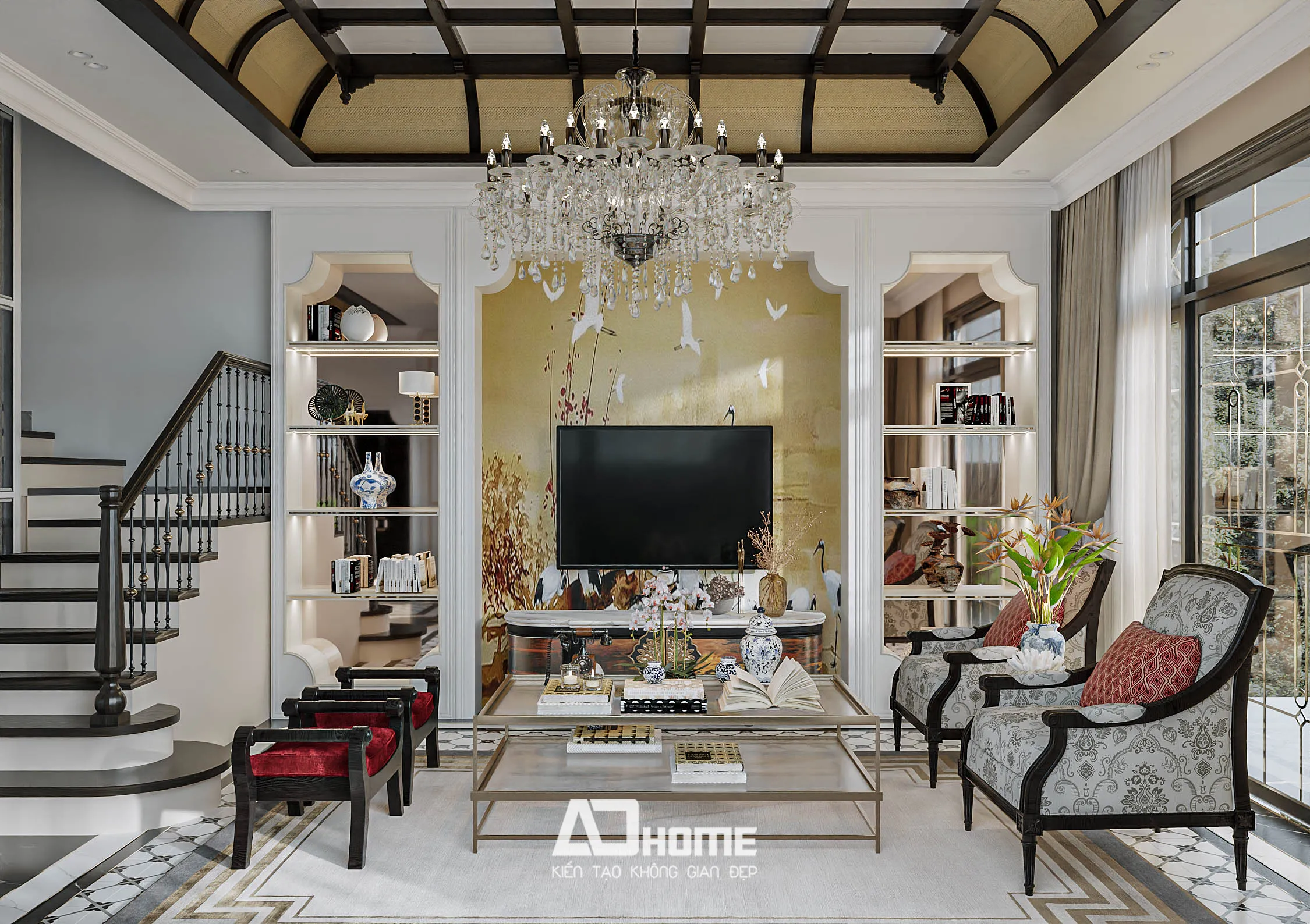 Nội Thất Phong Cách Indochine Tinh Tế Quyền Quý Với Sự Kết Hợp Màu Trắng Ngà Và Gỗ Tự Nhiên