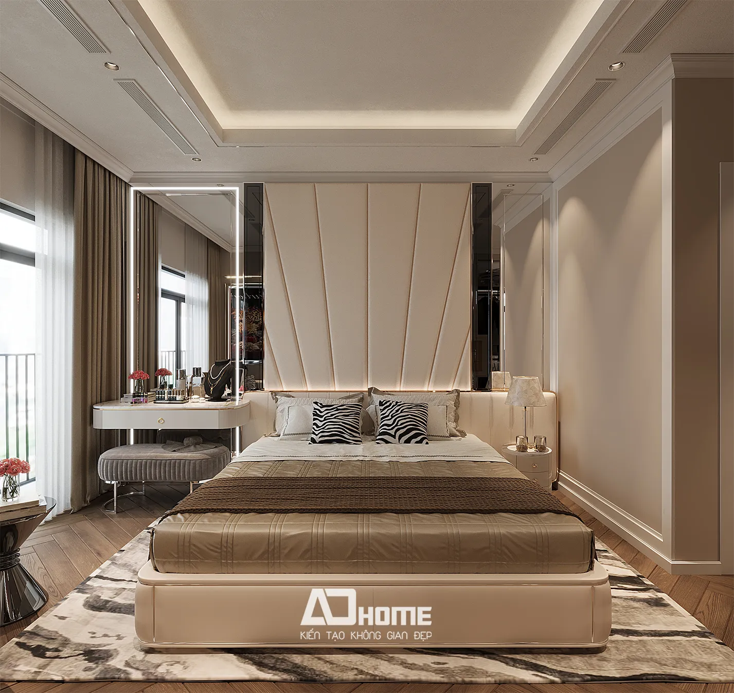 ADHOme thiết kế nội thất luxury căn hộ Sunshine Center với đá marble và kim loại ánh vàng sang trọng 02