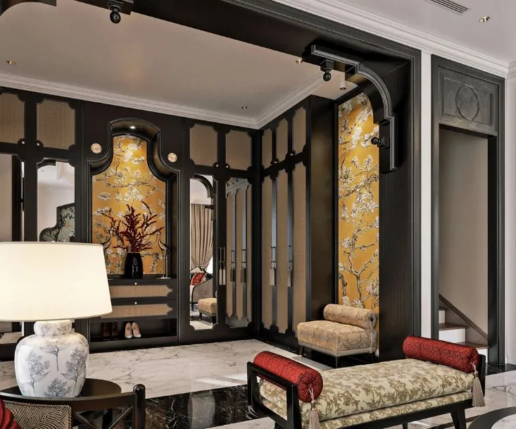 Phong cách nội thất indochine bình phong gỗ phân chia không gian