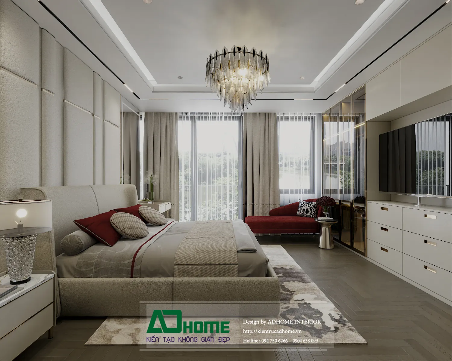 ADHome nội thất luxury nhà phố phong cách modern luxury với trần gương và đèn chùm pha lê cao cấp 02