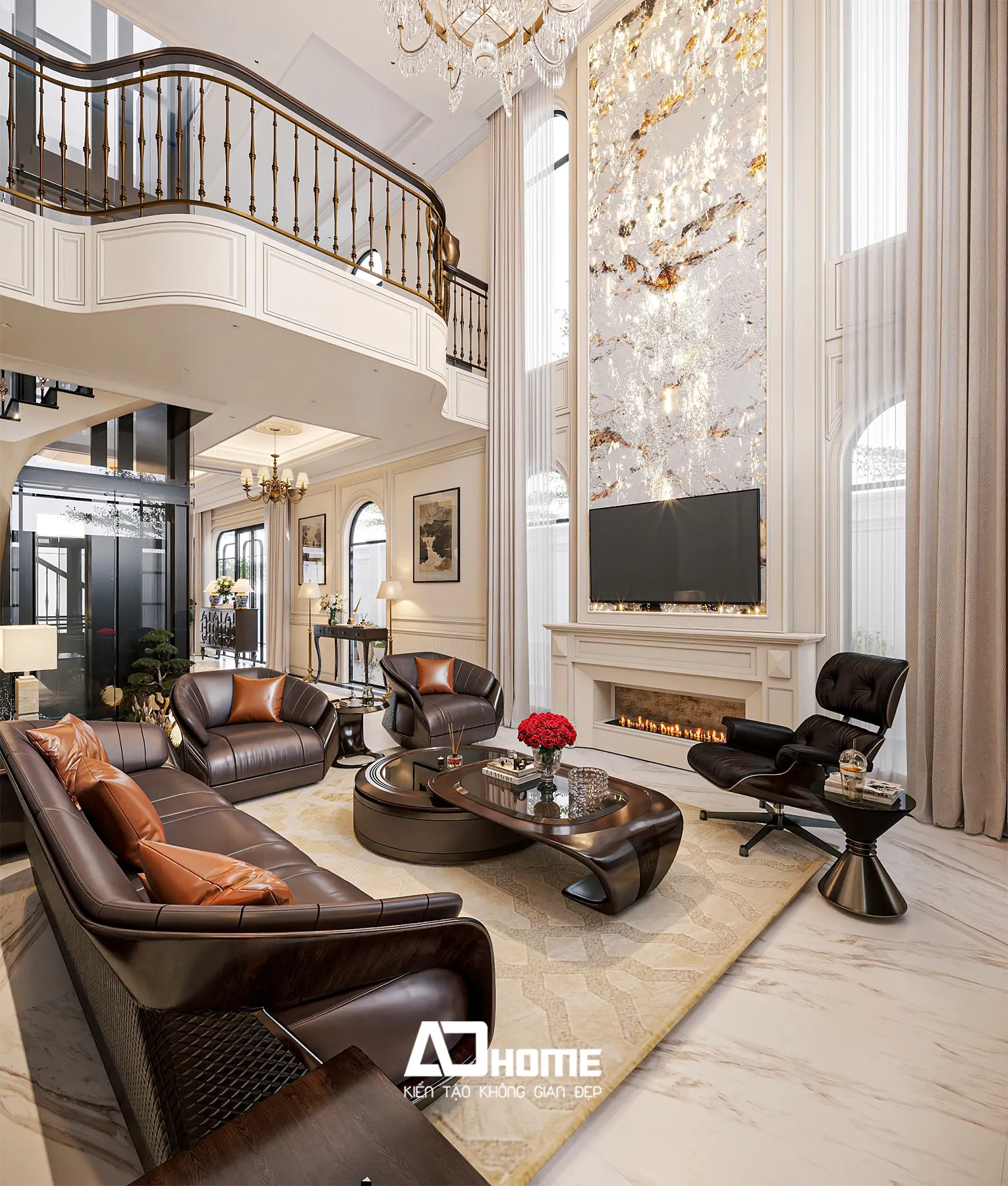 Phòng khách thông tầng sang trọng với thiết kế nội thất Vinhomes Cổ Loa