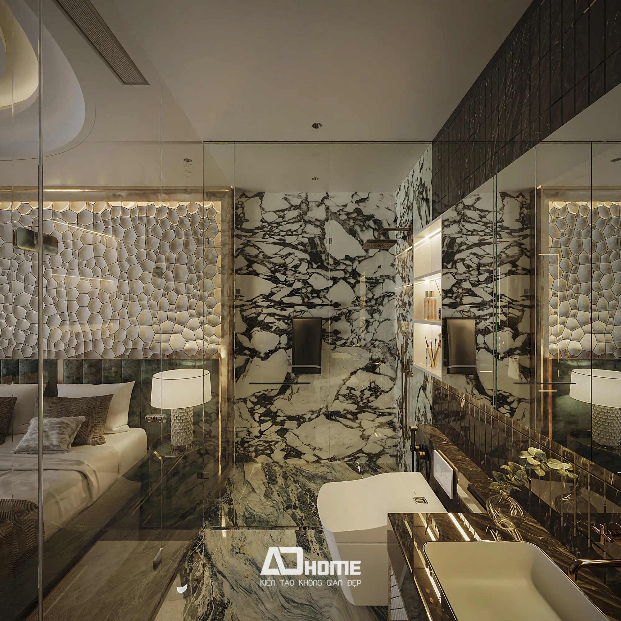 Phòng tắm spa cao cấp trong thiết kế nội thất biệt thự luxury sang trọng