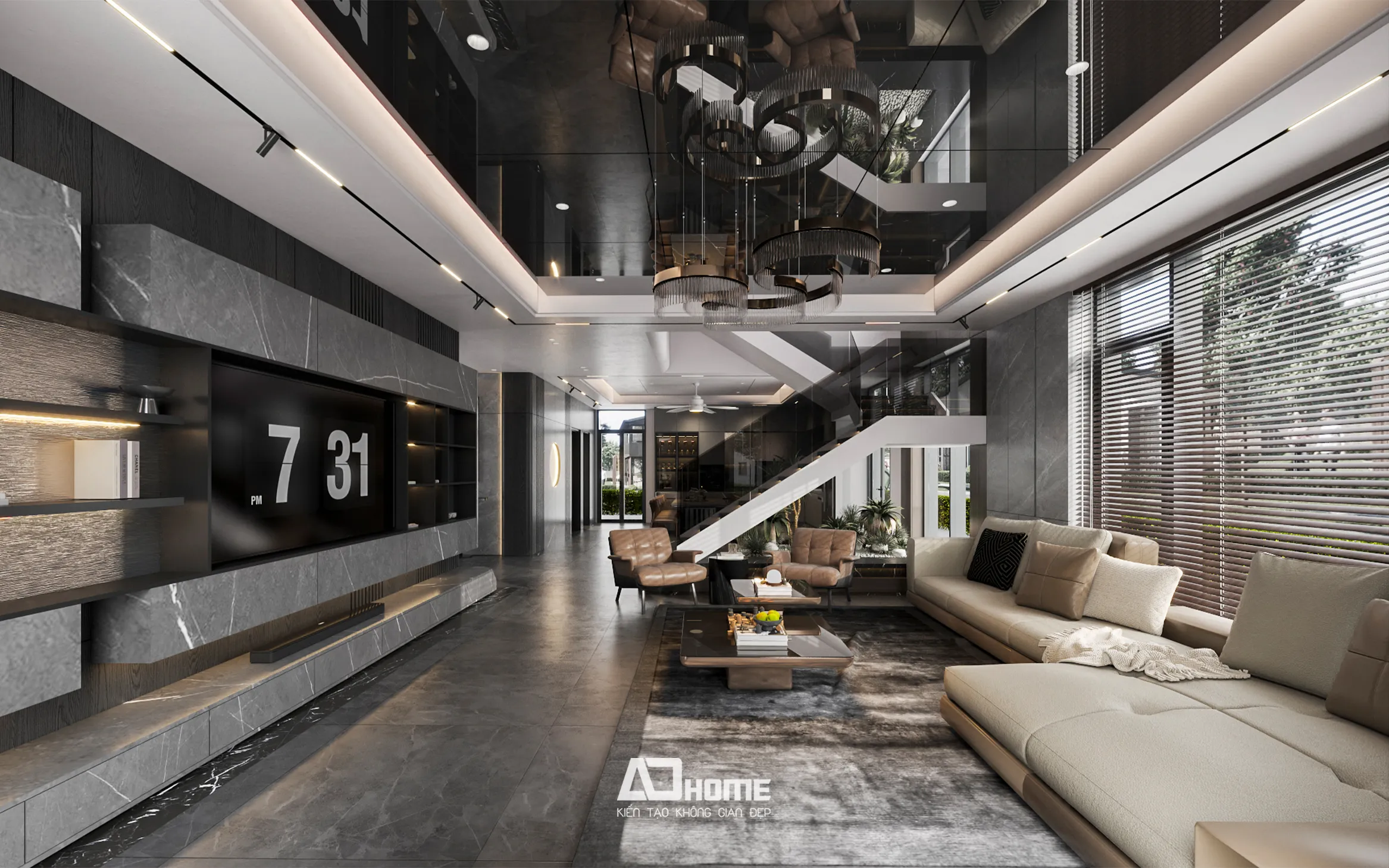 Thiết kế thi công nội thất hiện đại phòng khách biệt thự sang trọng ở Hải Dương