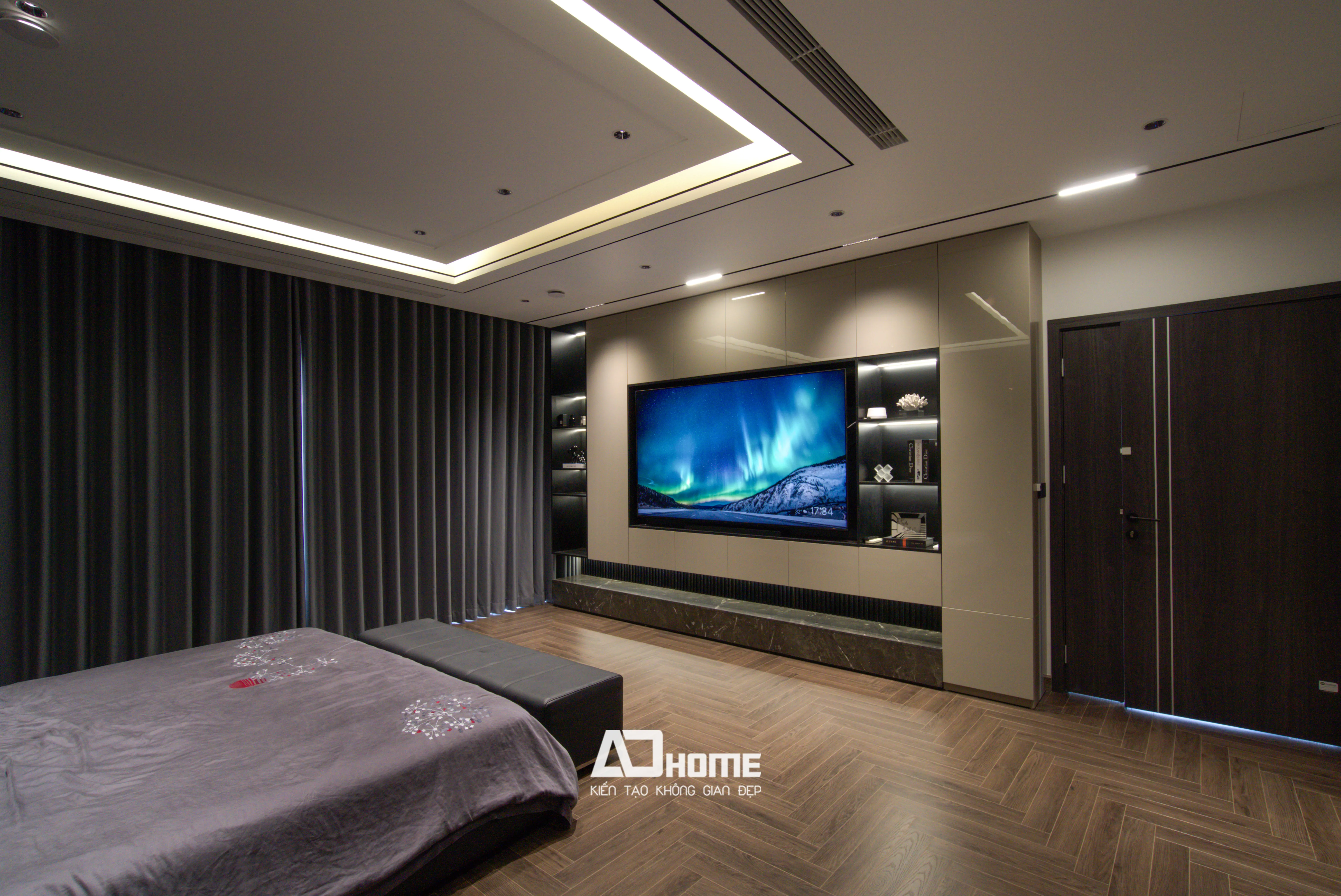 Thi công nội thất phòng ngủ Vinhomes phong cách hiện đại tone màu trung tính