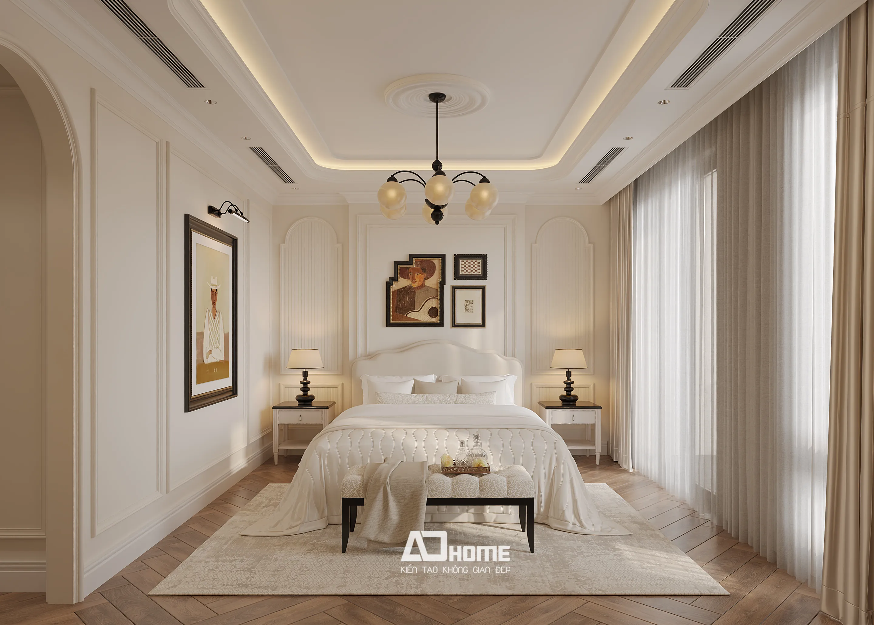 Thi công nội thất phòng ngủ Vinhomes phong cách tân cổ điển sang trọng