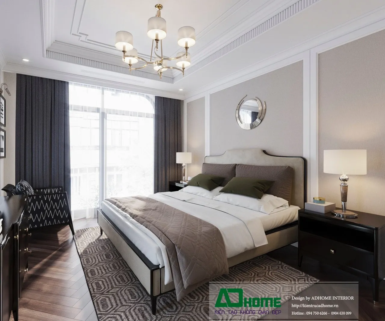 Thi công nội thất phòng ngủ Vinhomes cho vợ chồng với ánh sáng ấm lãng mạn