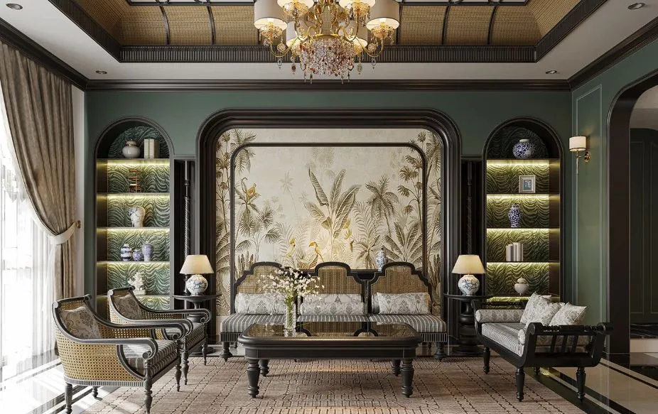 Thiết kế nội thất biệt thự indochine kết hợp công nghệ hiện đại tiện nghi và nét hoài cổ