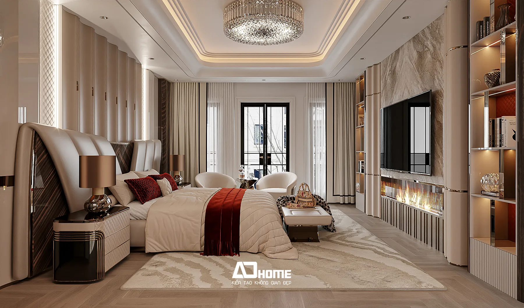 ADHome thiết kế nội thất biệt thự luxury với đèn thả nghệ thuật và không gian sang trọng tại Vinhomes Cổ Loa 01