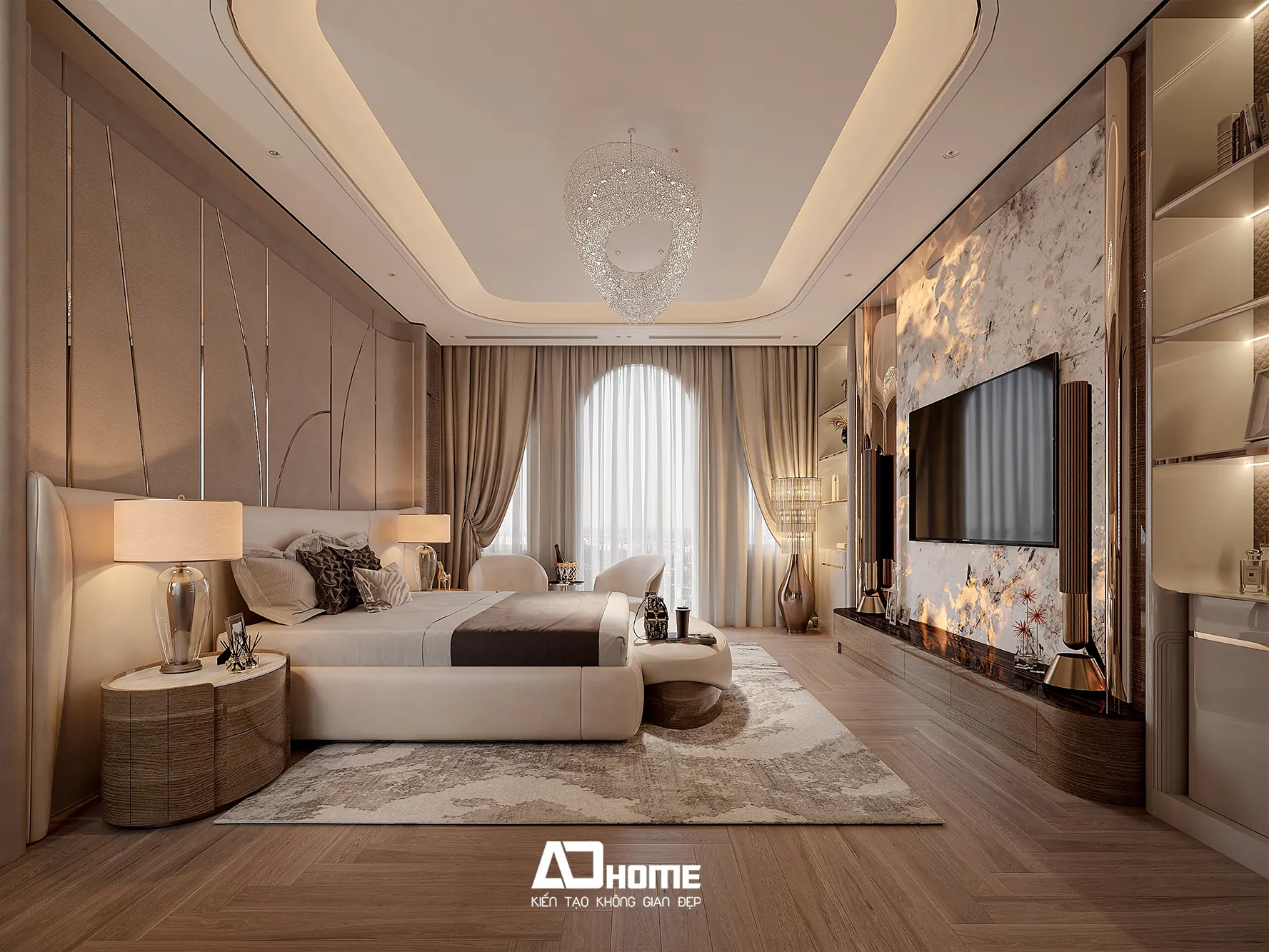 Thiết kế nội thất biệt thự modern luxury cho phòng ngủ master sang trọng