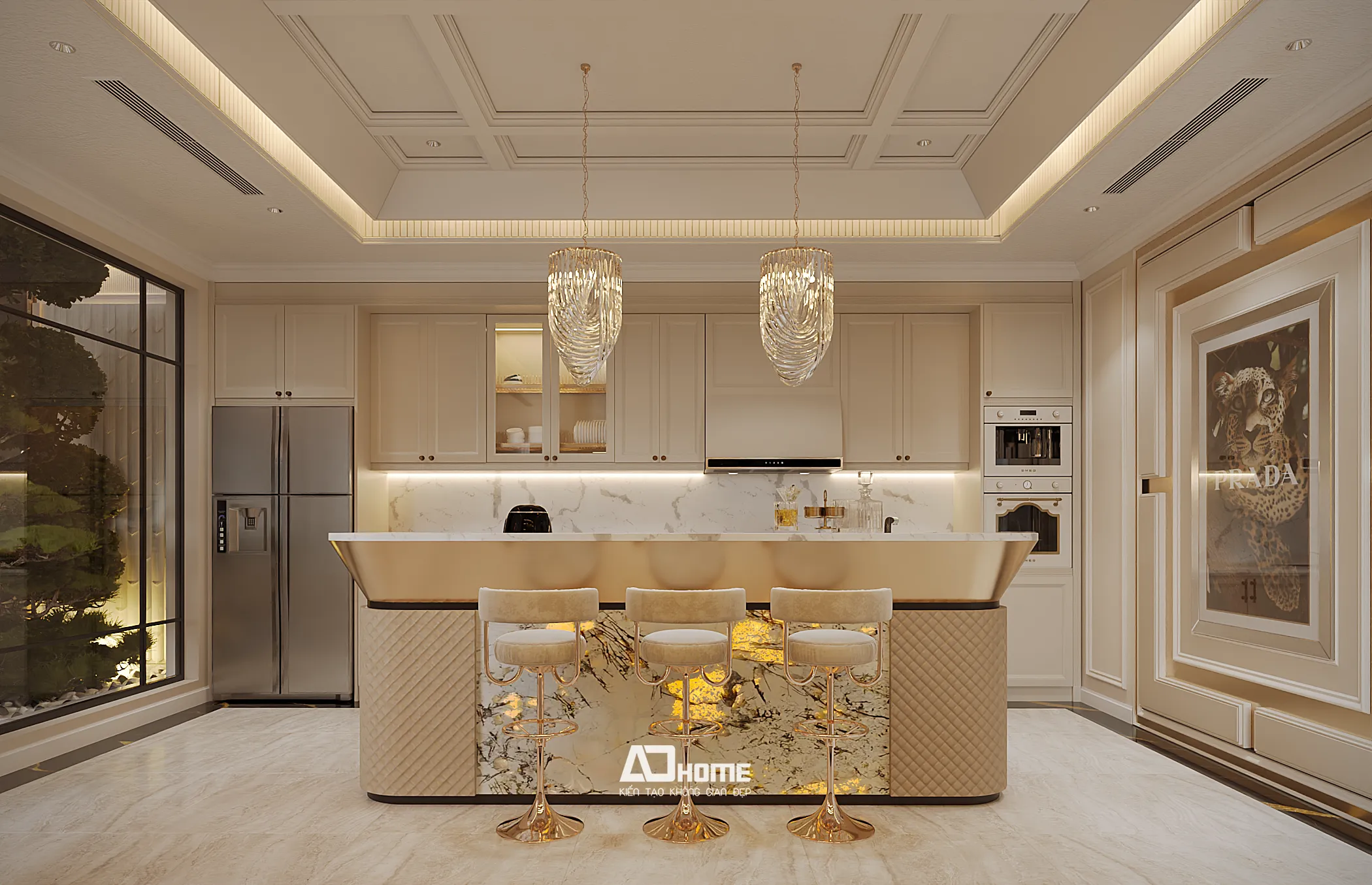 Thiết kế nội thất biệt thự nghỉ dưỡng với gỗ tự nhiên và đá thạch anh cao cấp