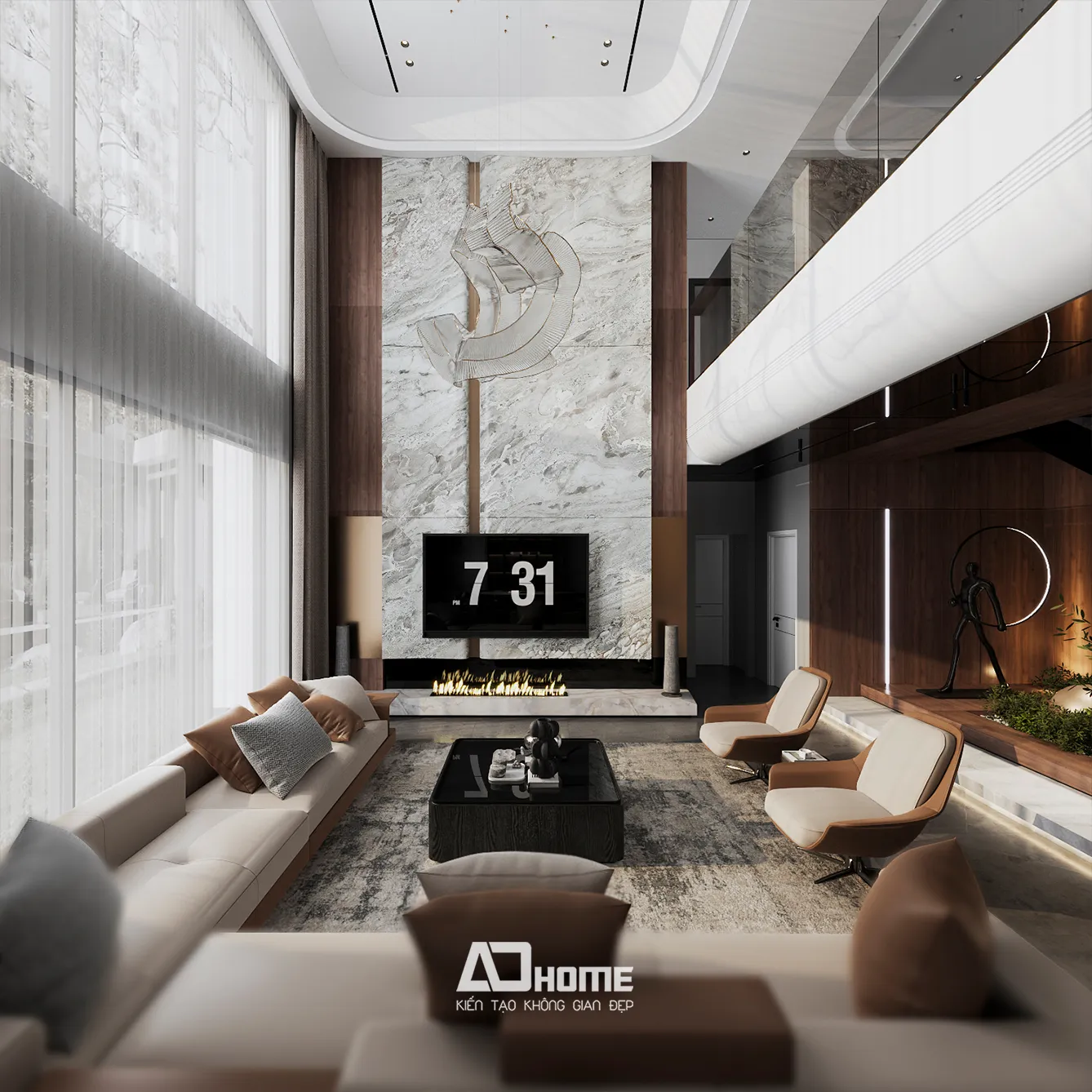 Thiết kế nội thất biệt thự phố hiện đại tối ưu ánh sáng và không gian sống