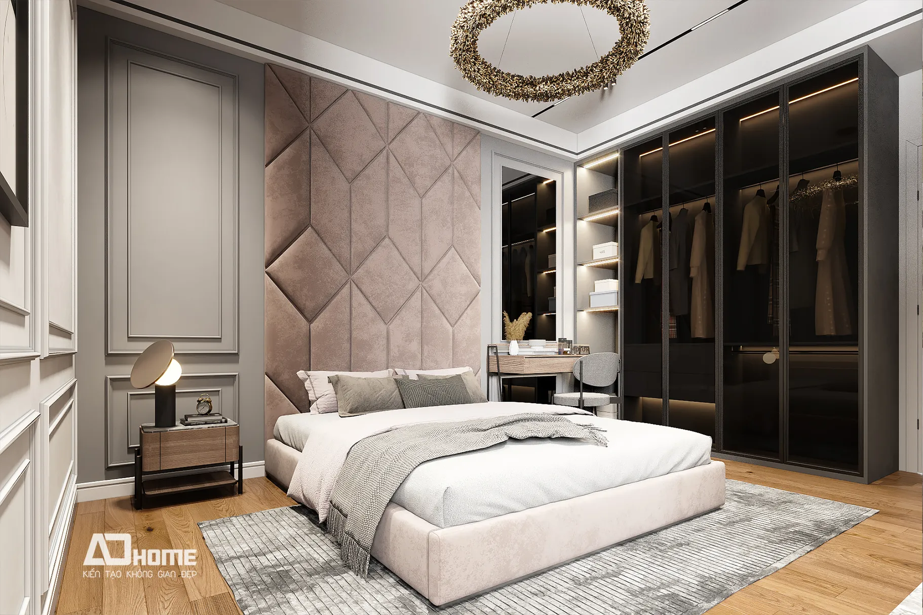 Thiết kế nội thất chung cư Vinhomes với phòng ngủ Master hiện đại