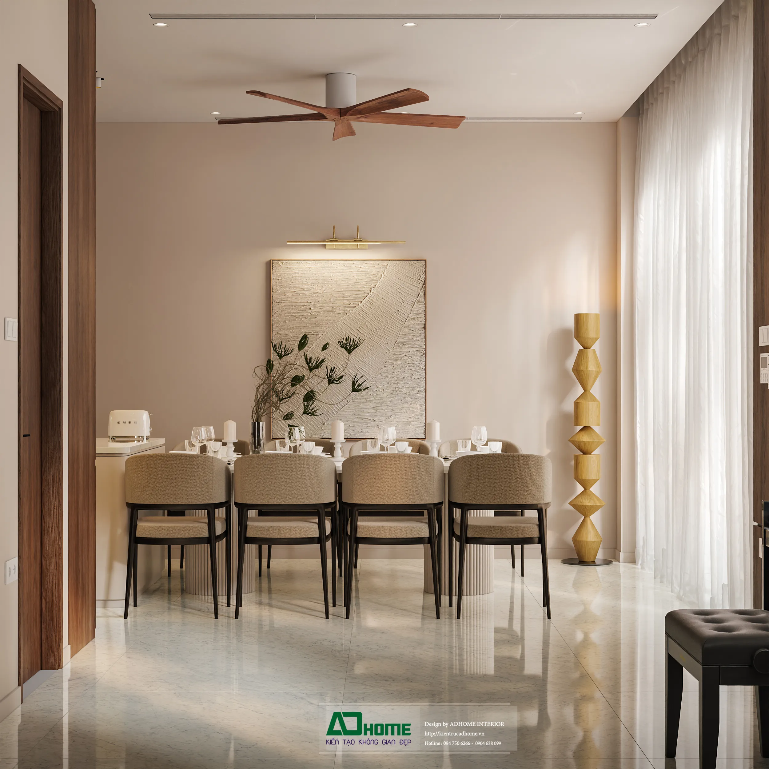 Thiết kế nội thất hiện đại với bảng màu trung tính trắng be sang trọng