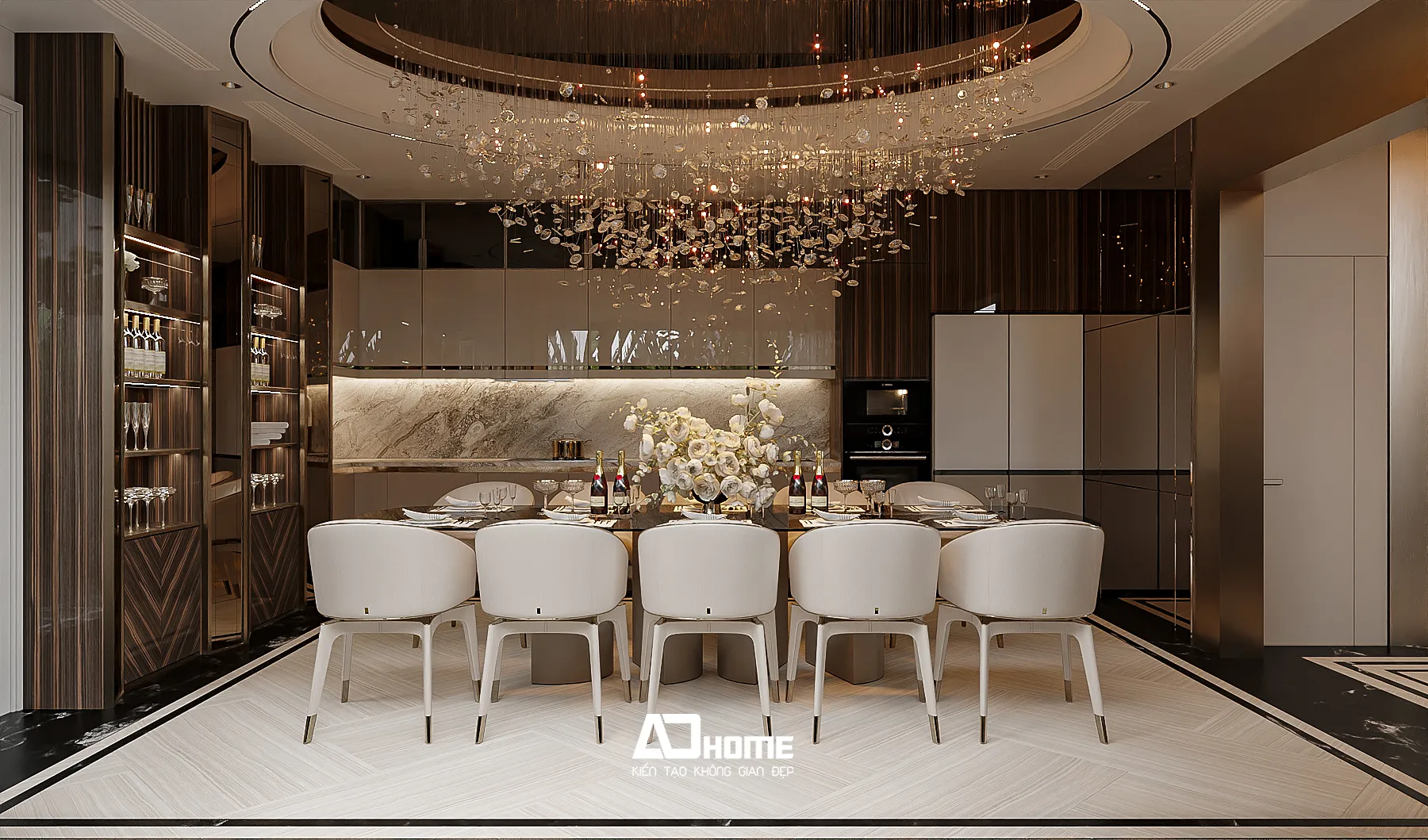 Thiết kế nội thất liền kề xẻ khe Thiên Nga 2, Vinhomes Cổ Loa phong cách Luxury 02