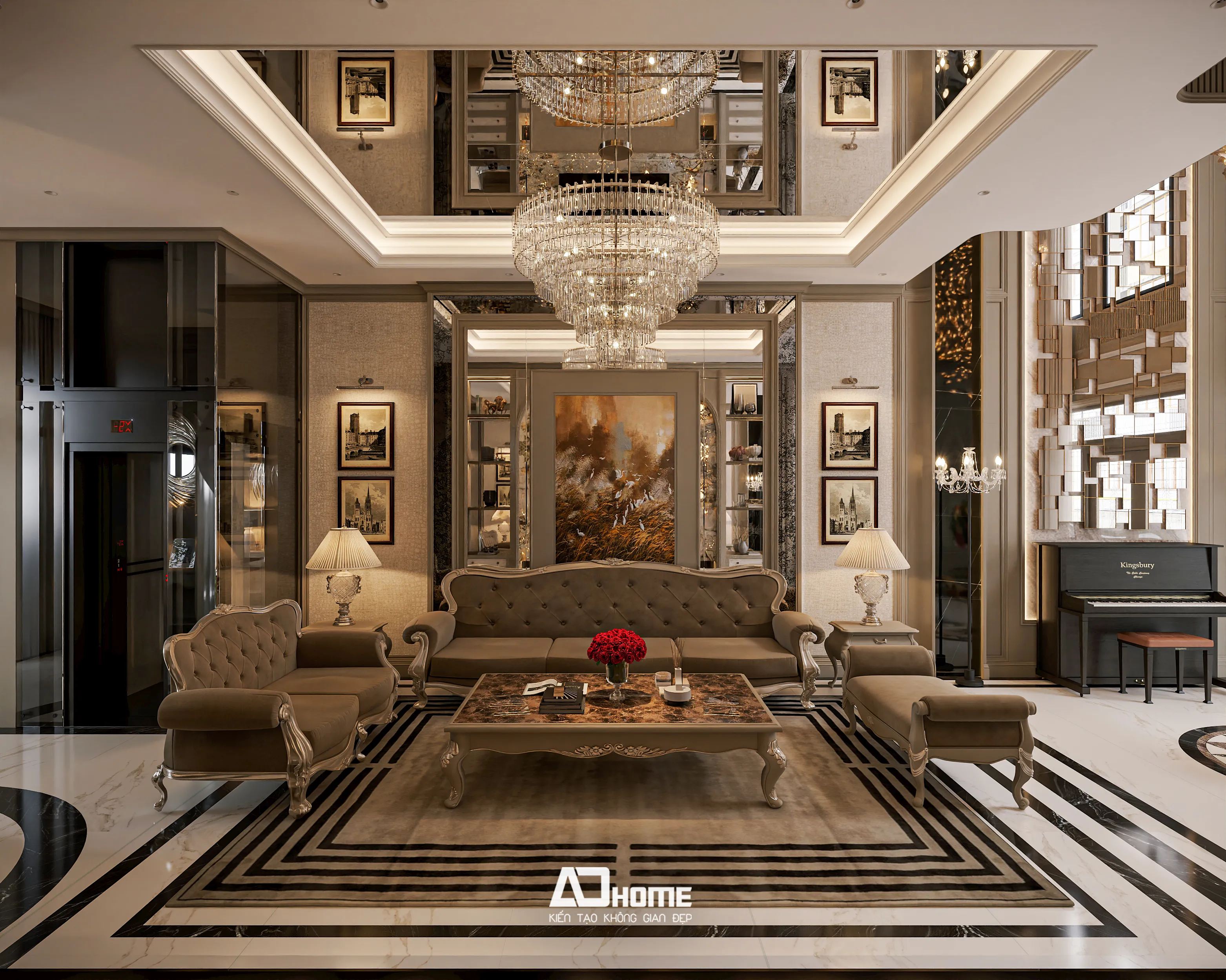 Thiết kế nội thất nhà liền kề Vinhomes phong cách tân cổ điển sang trọng