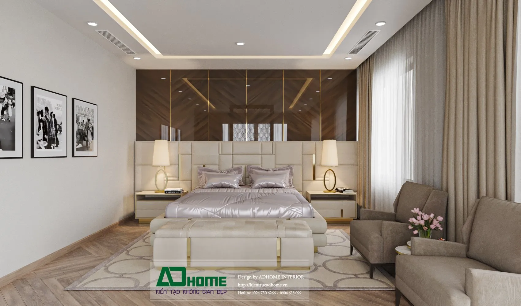 Thiết kế nội thất phòng ngủ biệt thự hiện đại sang trọng