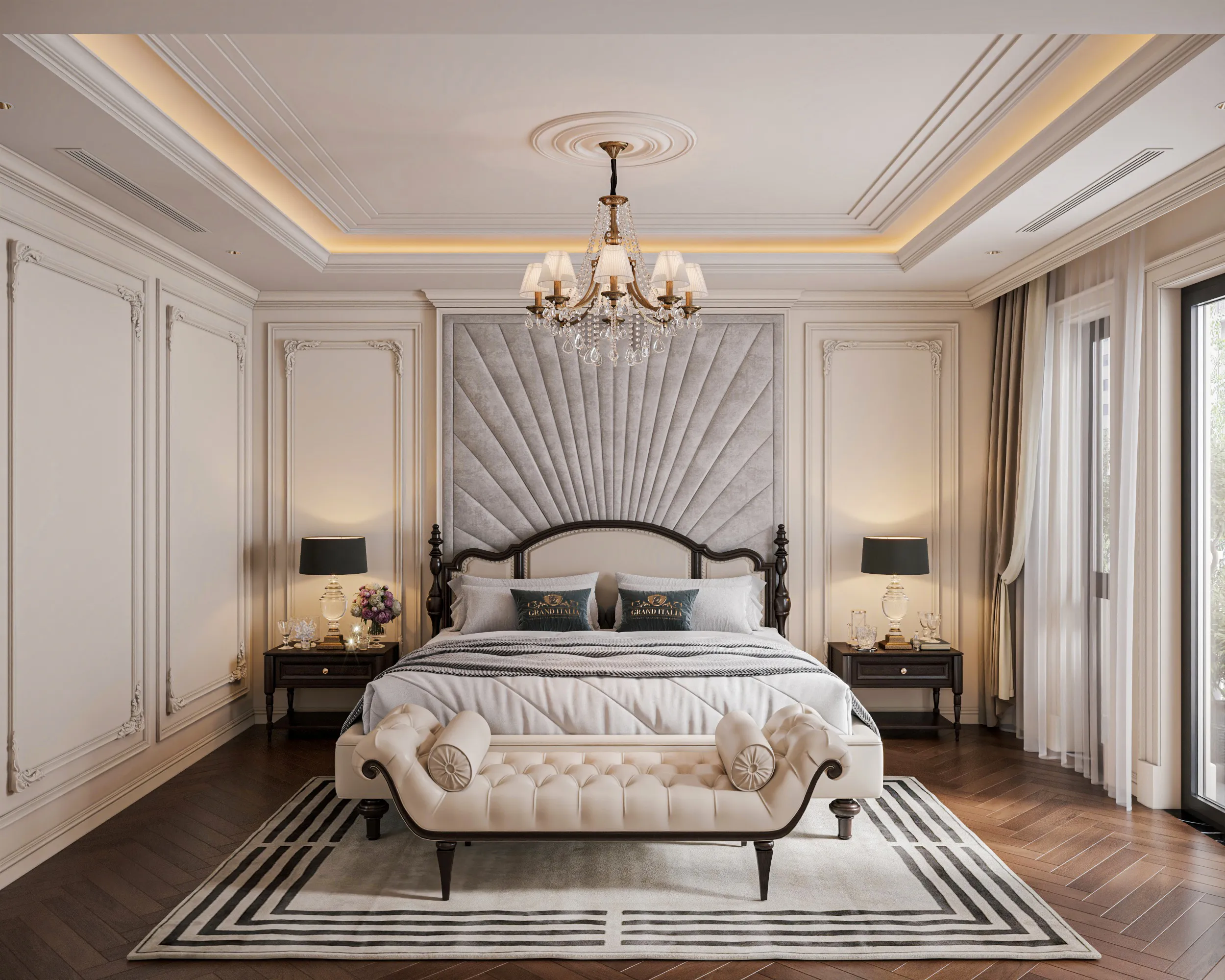 Chi tiết phào chỉ tường trong thiết kế nội thất tân cổ điển (neo classic) được tinh lọc tinh tế, tạo điểm nhấn sang trọng