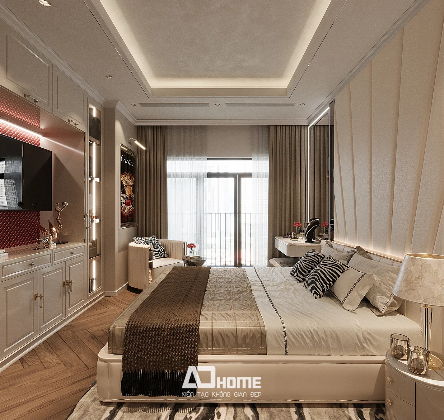 Thiết kế phòng ngủ luxury không gian nghỉ dưỡng 5 sao với giường king size và rèm tự động