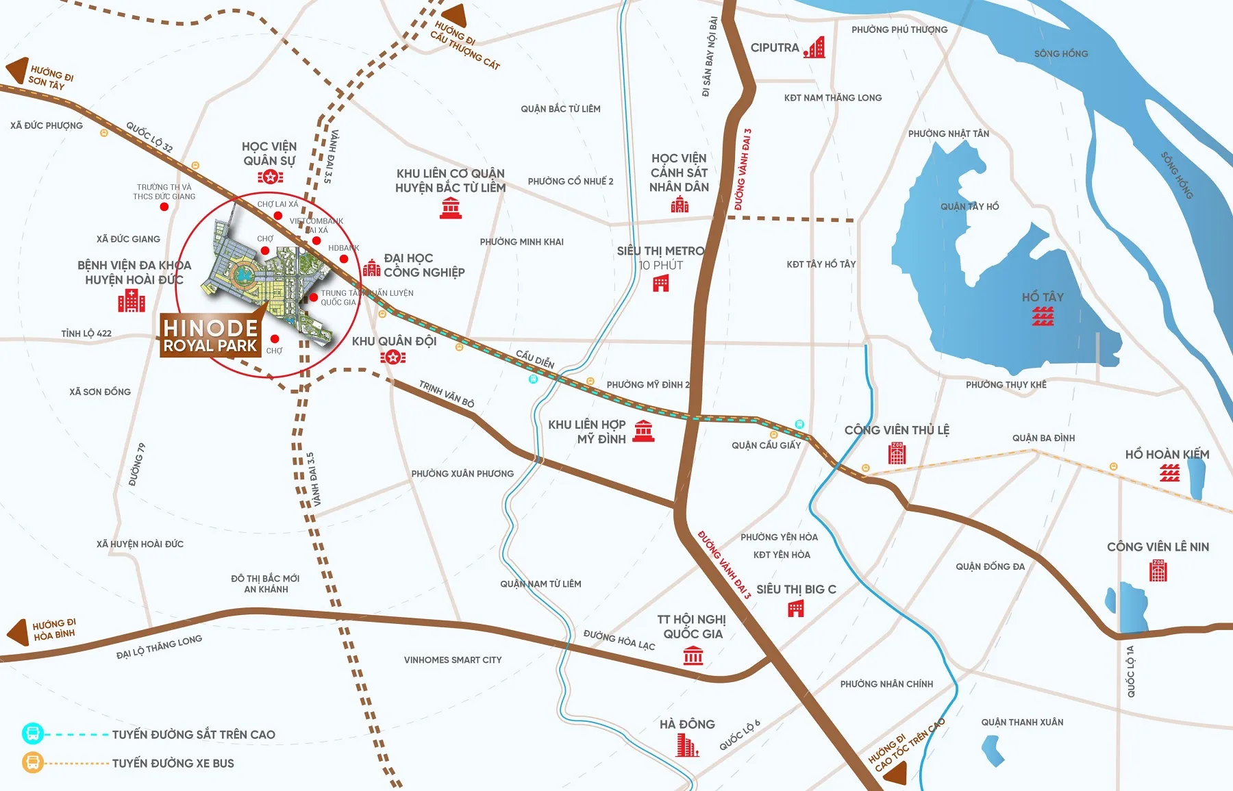 Vị trí Hinode Royal Park Hoài Đức kết nối Quốc lộ 32 và Vành đai 3.5