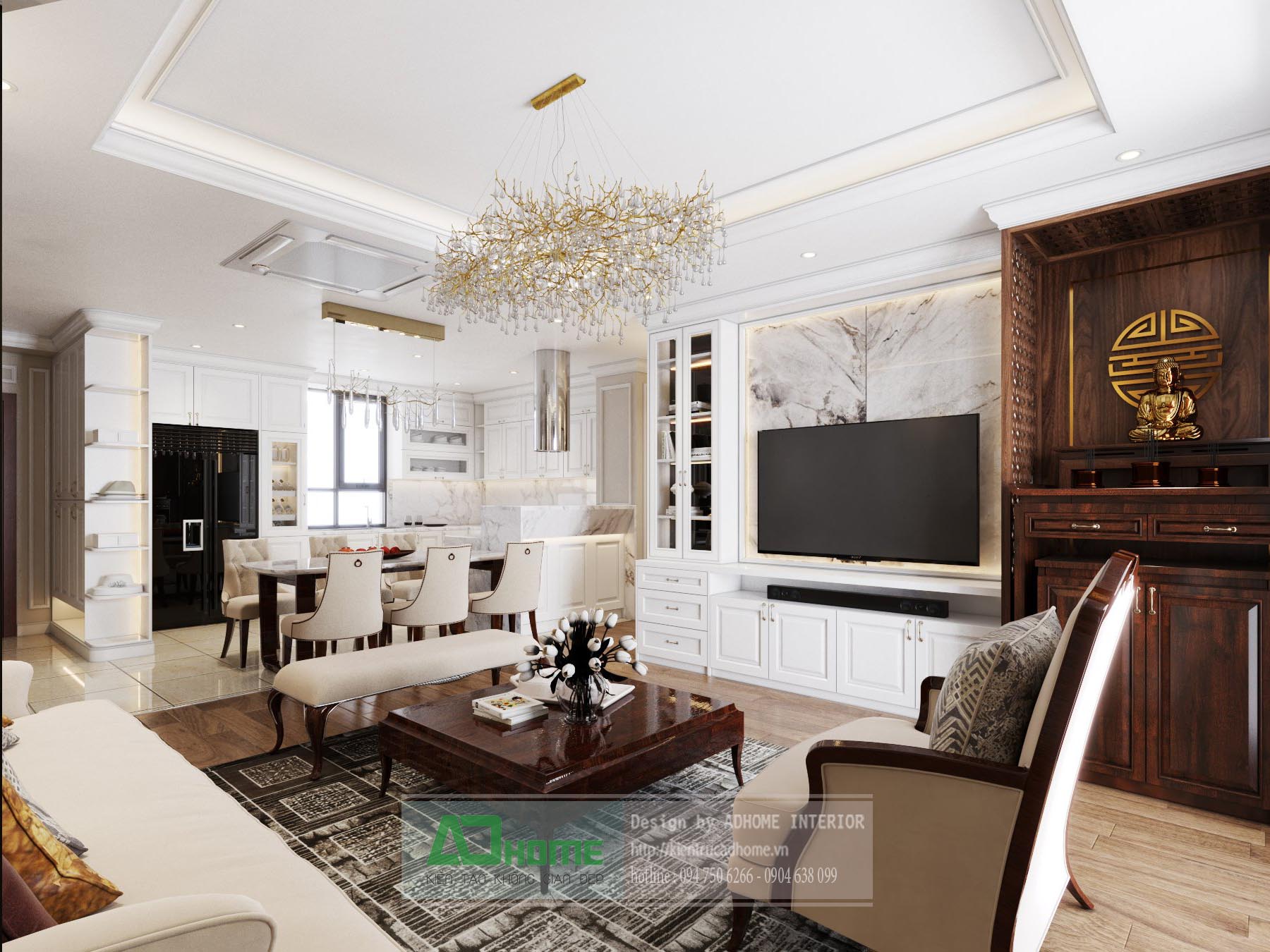 Goldmarkcity - Thiết kế và thi công nội thất căn hộ 01 Diamond 139m2 - Phong cách Tân Cổ Điển