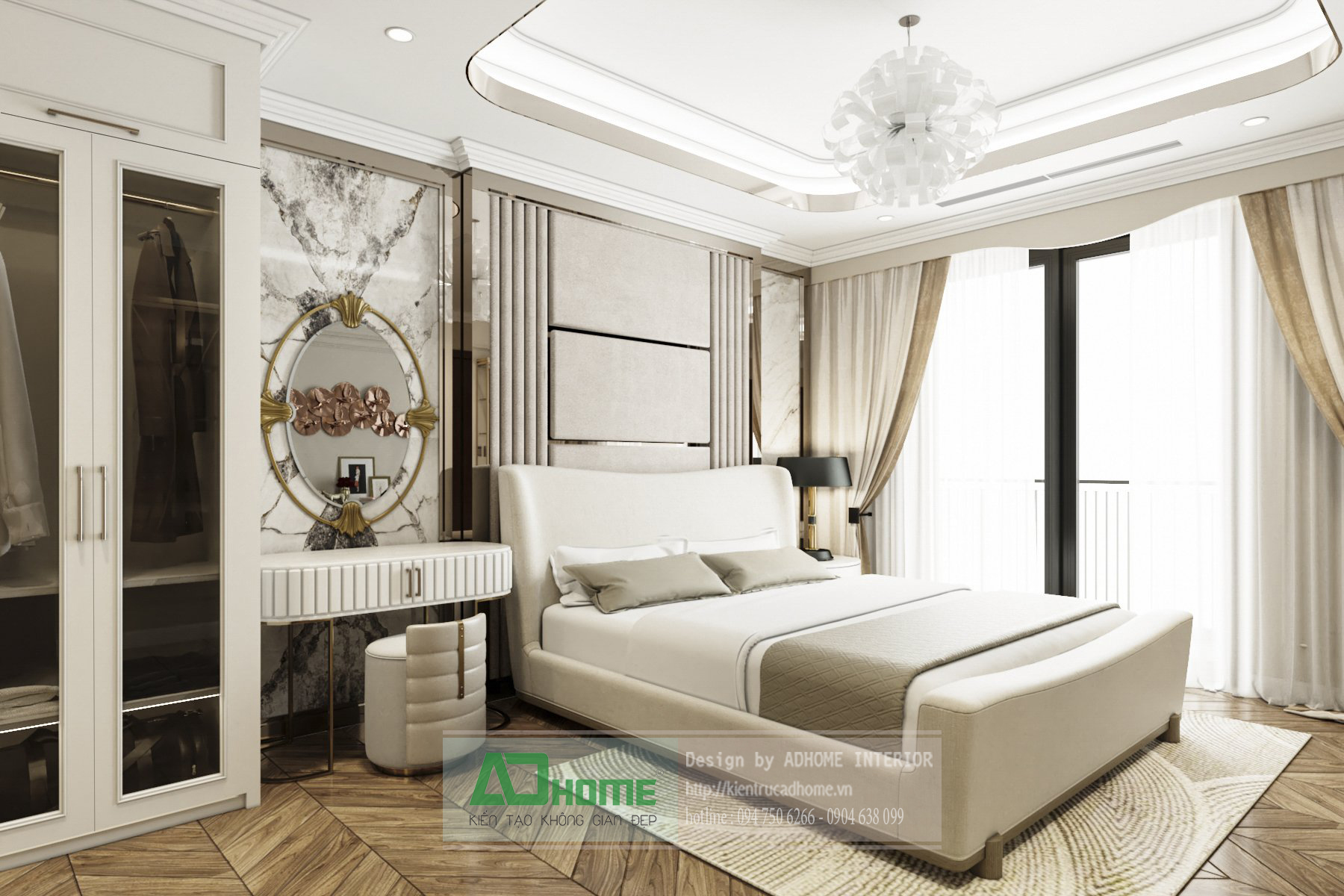 Thiết kế nội thất phòng Ngủ Master căn hộ Sapphire2 - 02 Goldmark city - Tân cổ điển