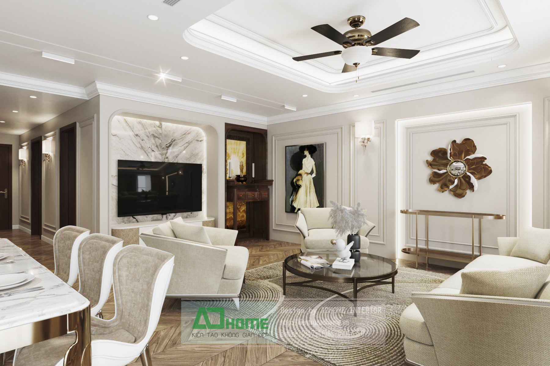 Thiết kế nội thất chung cư Goldmarkcity - 168m2 Sapphire2 - 02 - Phong cách Tân cổ điển