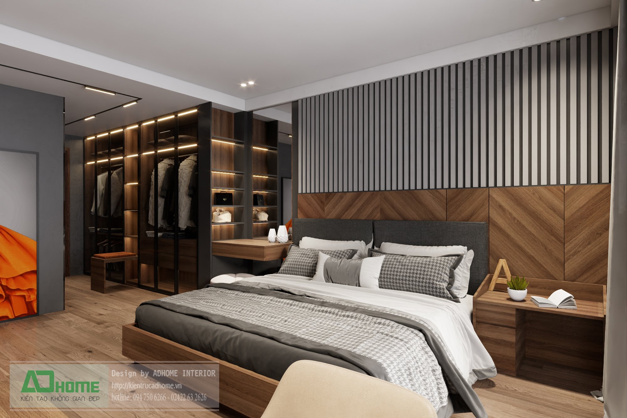 Thiết kế nội thất phòng Ngủ Master căn hộ Sapphire2 - 02 Goldmark city - Hiện đại