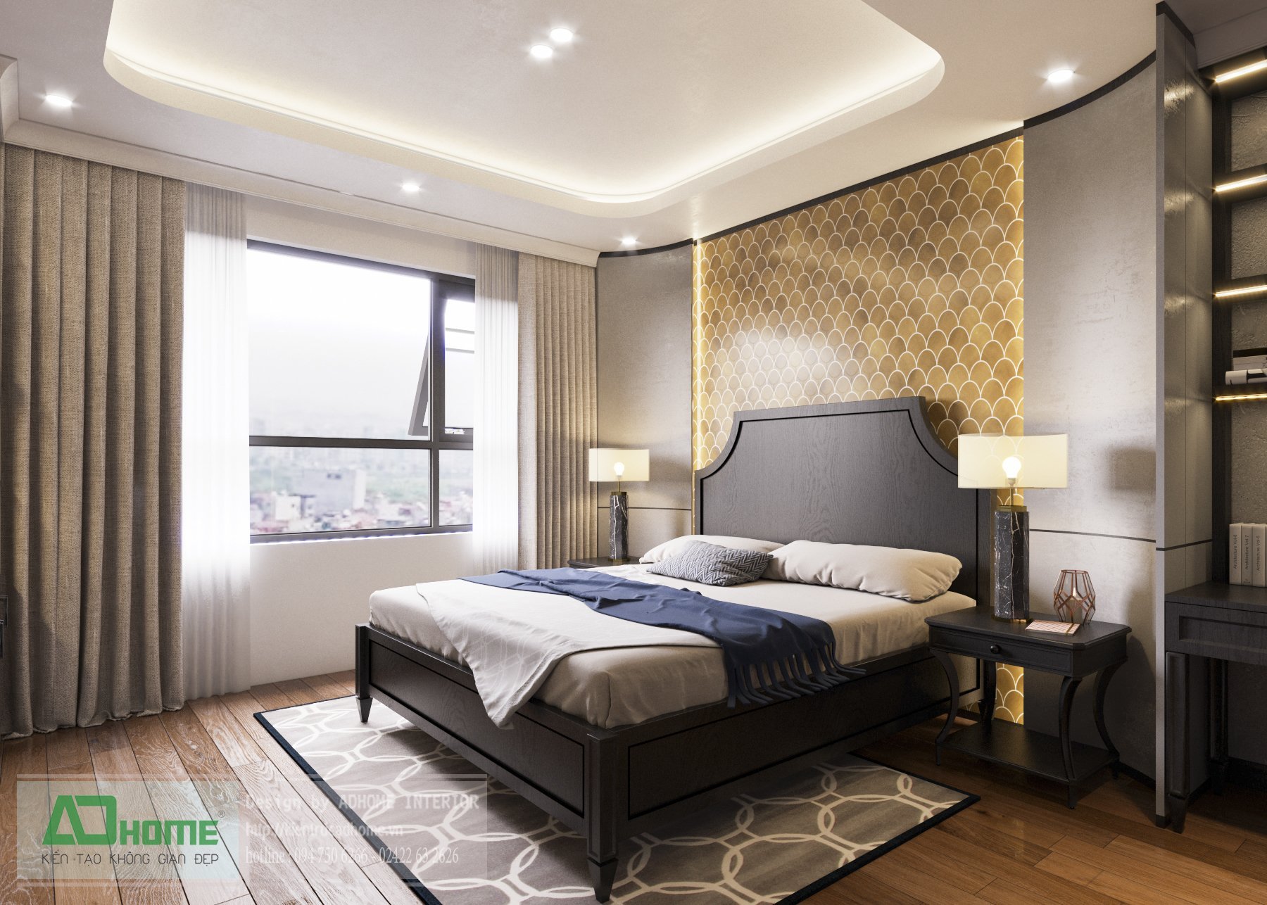 Thiết kế nội thất phòng Ngủ Master căn hộ Sapphire2 - 07 Goldmark city - Indochine